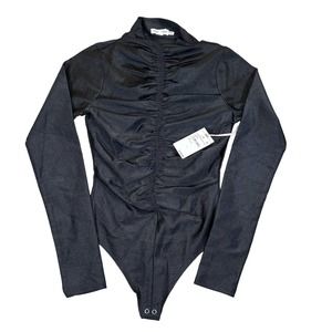 Good American Disco Ruched Funnel Bodysuit Black Women's Size 2 Medium NWTs